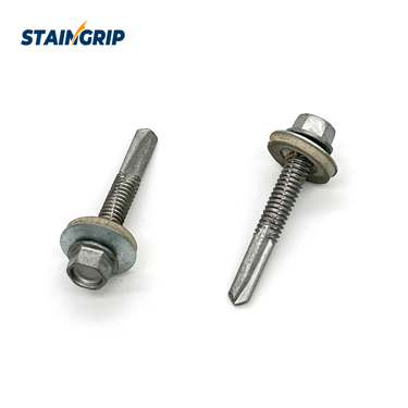 Bi-metal screws with extended drill points, external hex heads and washers