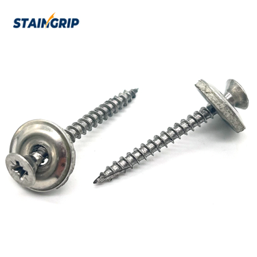 Type 17 chipboard screws pictured with cross-recess heads and separate broad washers