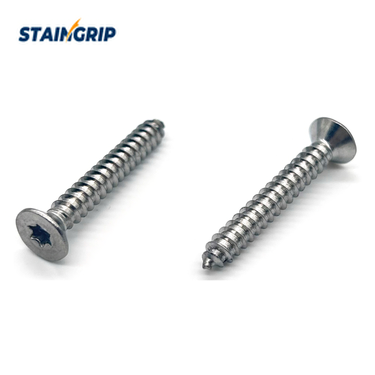 Flat head Torx sheet-metal screws with conical head undersides and sharp points
