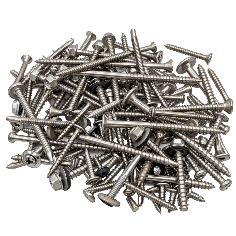 An assortment of stainless steel screws