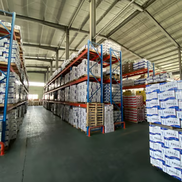 Storage racks holding packaged goods